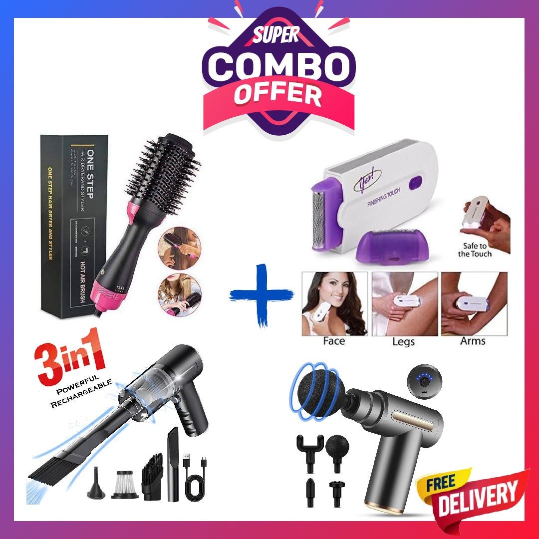 combo deal One Step Hair Brush Finishing Touch Hair Remover 3 in 1 Vacuum Mini Massager